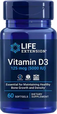 Life Extension Vitamin D3 125 mcg (5000 IU), 60 softgels